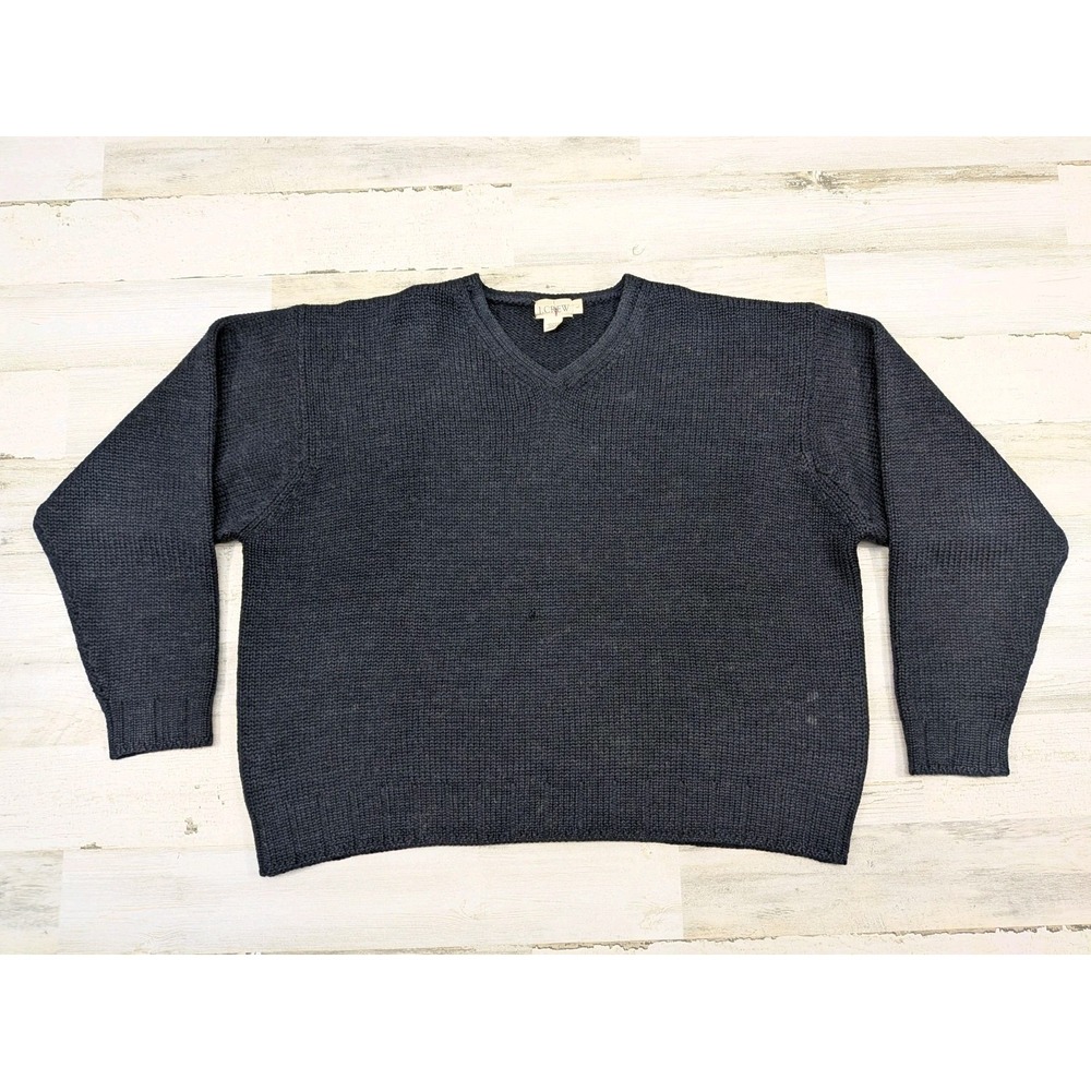 Vintage J Crew Womens Large Wool V Neck Oarsman Sweater Blue 90s Preppy Pullover
